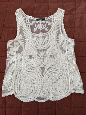 Intricate Ivory Lace Embroidered Camisole - sheer